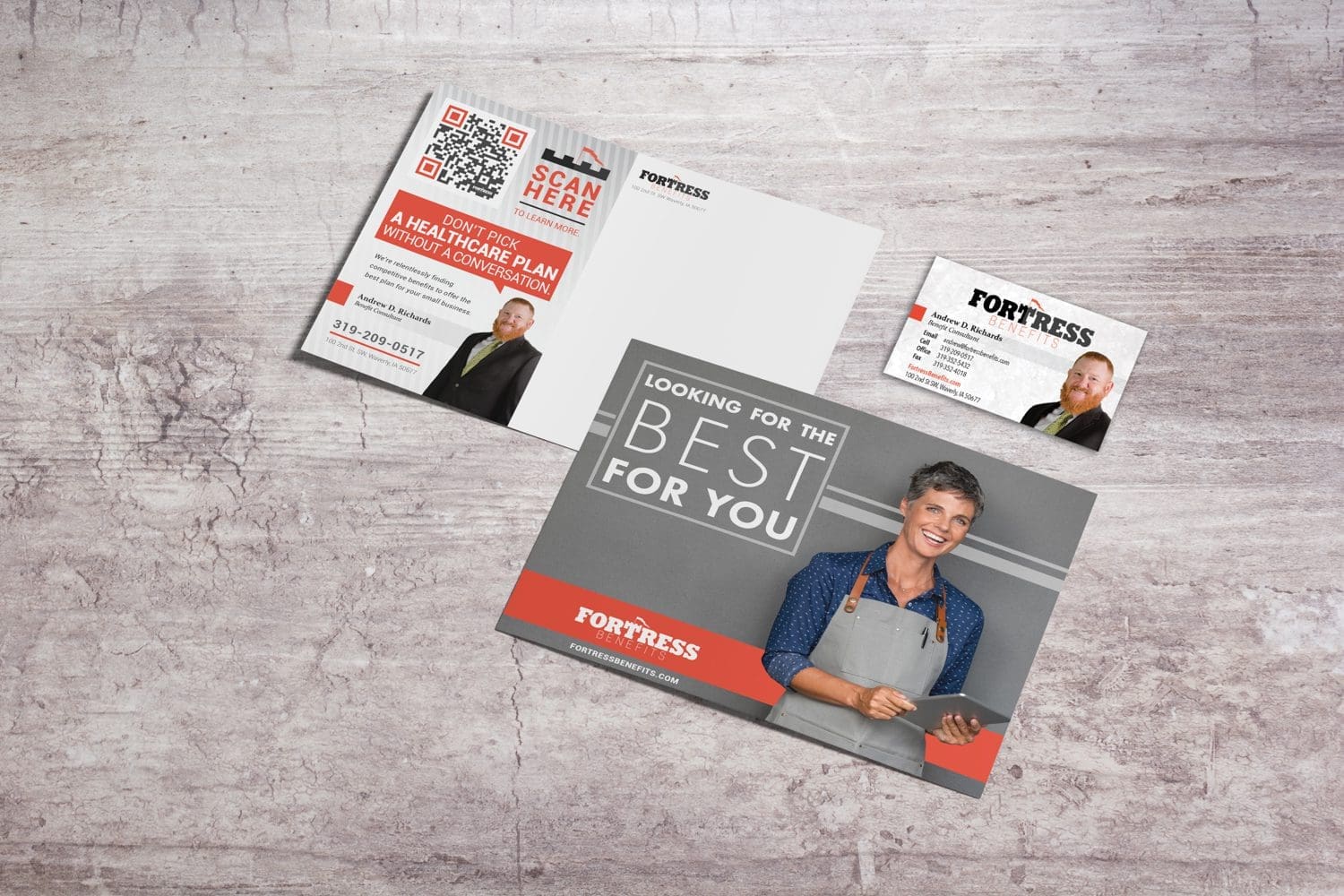 Fortress Benefits business cards mailer and handout