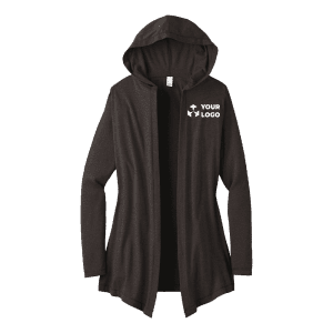 black cardigan with hood and logo