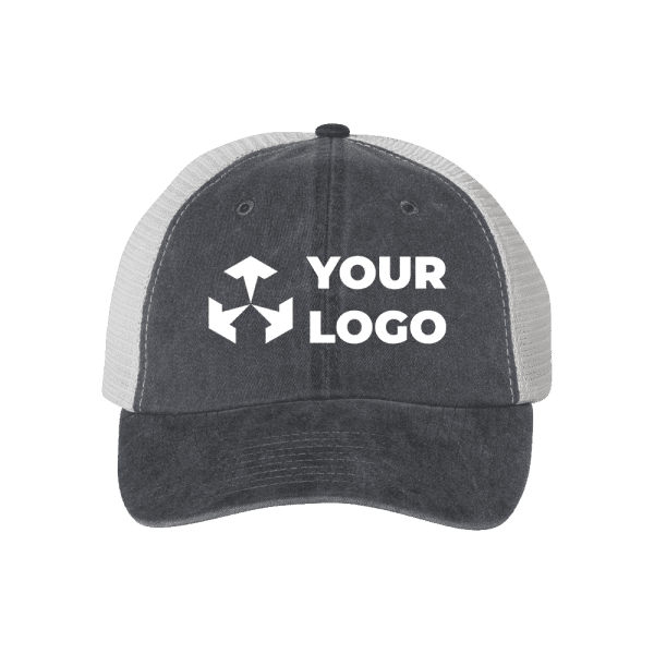 black and white hat with logo
